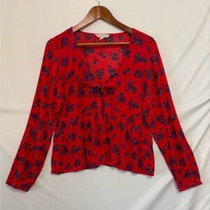 KINGSTON GREY Red Floral Long Sleeve Crop Top Size XL